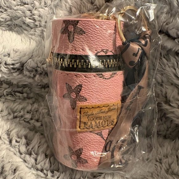 Luxury Leather Lipstick Bag Charm Key Chain with Silk Scarf - Picture 13 of 15